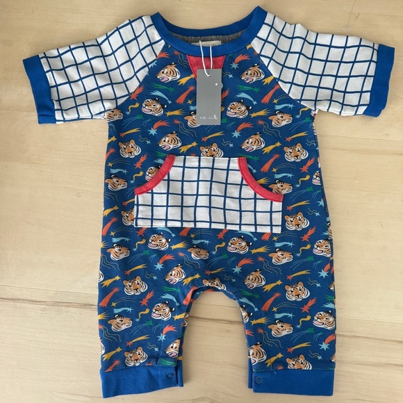 Miki - Miette Wild Thing Tiger Print Romper - Blue and White Short Sleeve - Picture 3 of 5